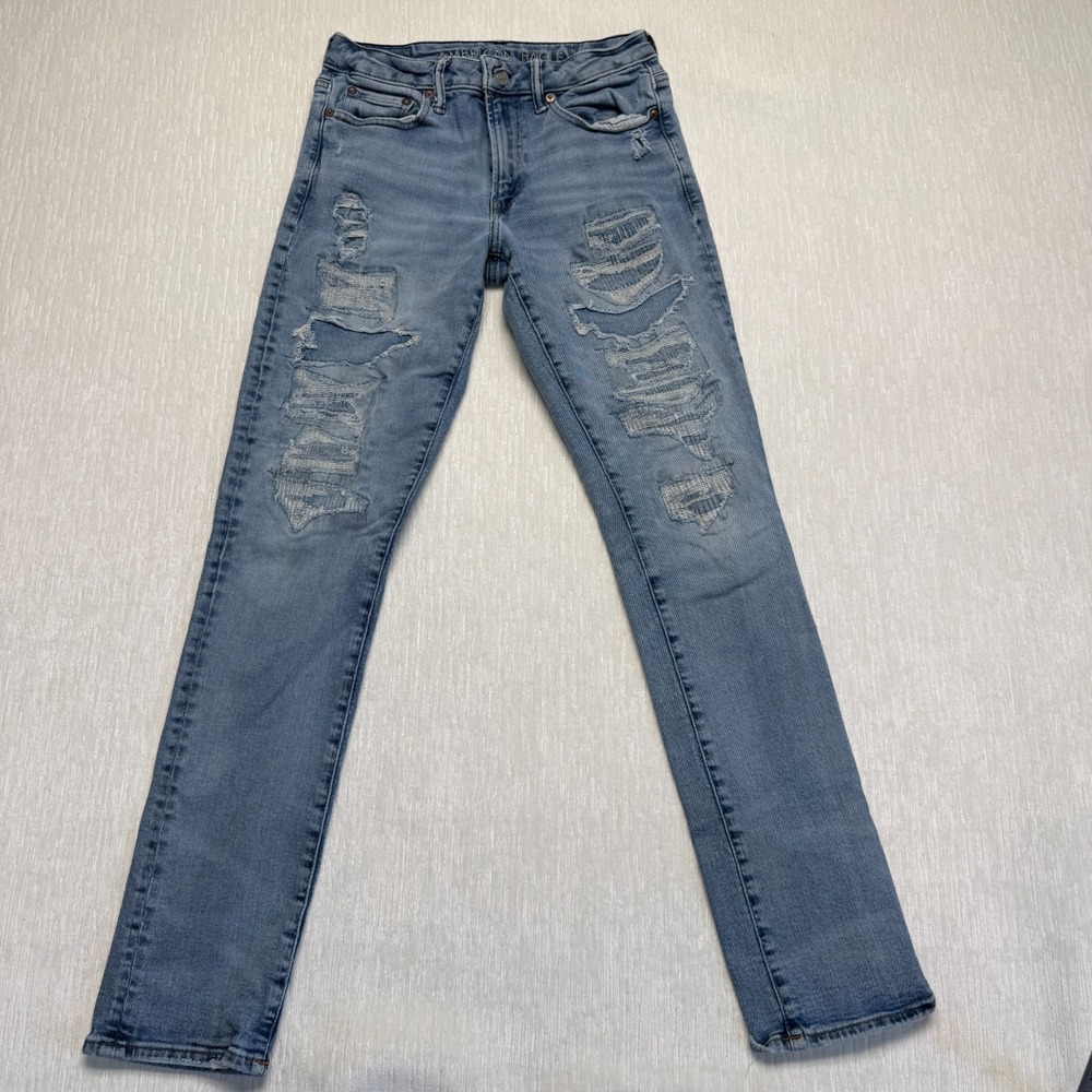 American Eagle Outfitters Flex Skinny Slim Jeans Men 29x32 Blue Denim Distressed